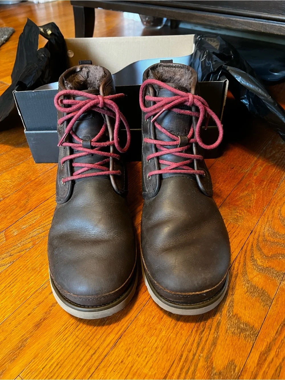 UGG Men's Brown Leather Chukka Boots with Red Laces (w/ additional brown laces)